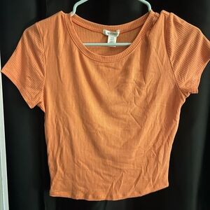 Bozzolo Orange Ribbed Cropped Short Sleeve Tee
